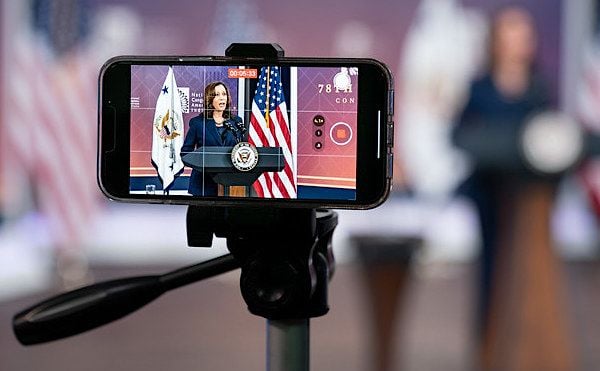 Kamala Harris delivers remarks to the National Congress of American Indians Annual Conference, Tuesday, Oct. 12, 2021 in the South Court Auditorium of the Eisenhower Executive Office Building at the White House. (Official White House photo by Lawrence Jackson)